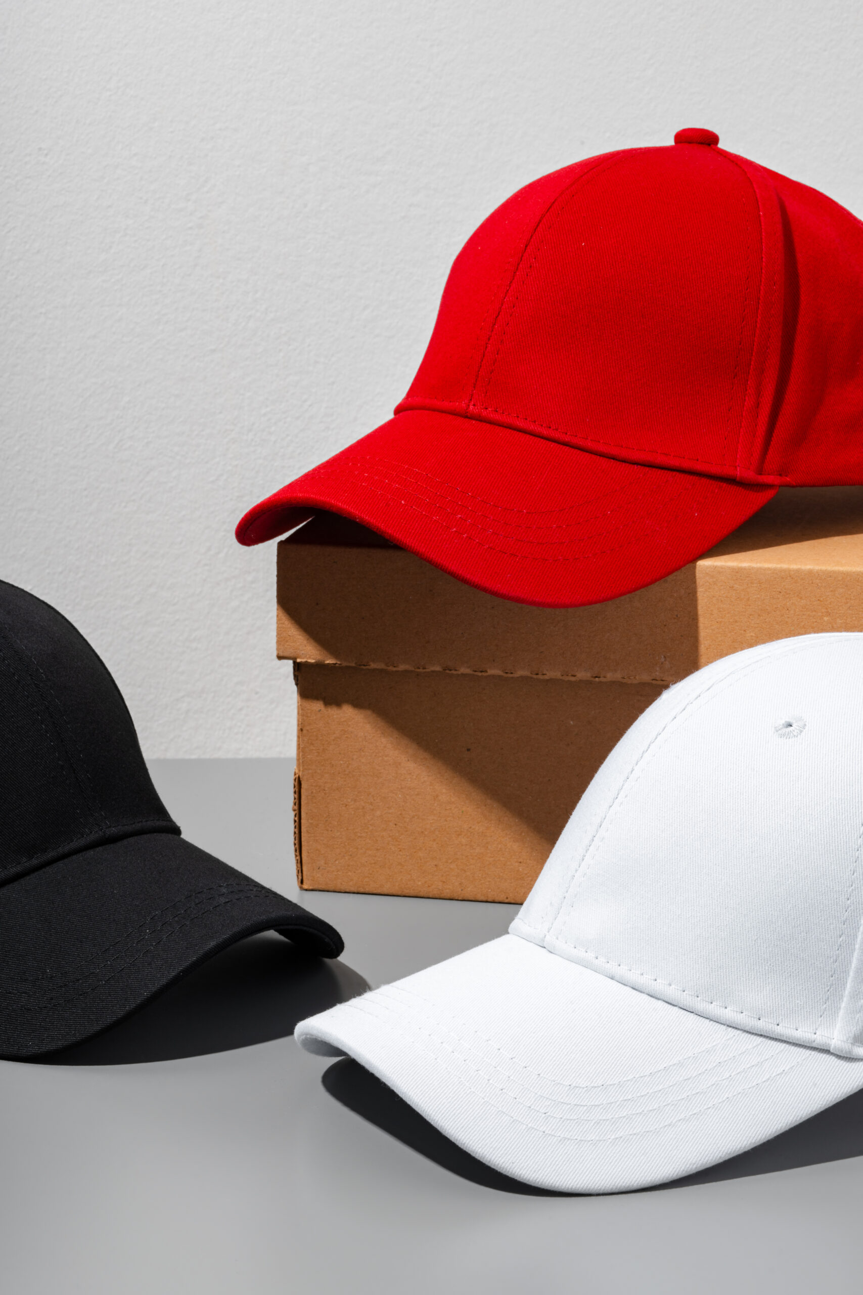 Baseball cap on gray background studio shot close up